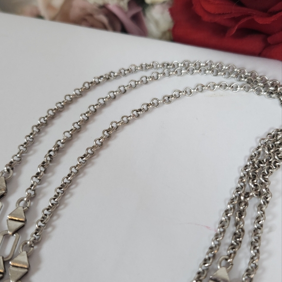 Lucky Brand Silver Geometric Linked Multi Strand Necklace Statement Necklace - Picture 12 of 12